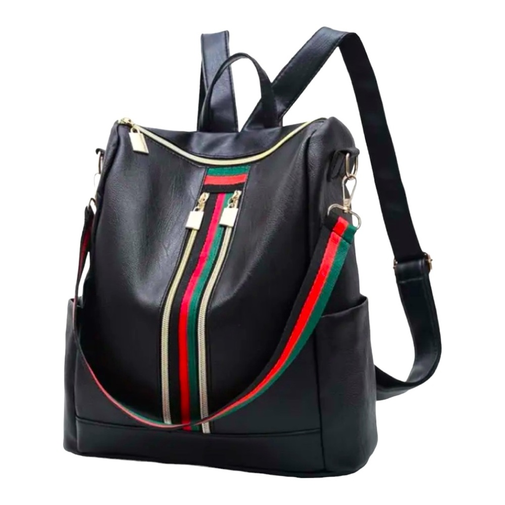 🆕 Large Capacity Backpack - Three Diagonal Stripes Soft Vegan Leather - Trendy - Picture 5 of 6